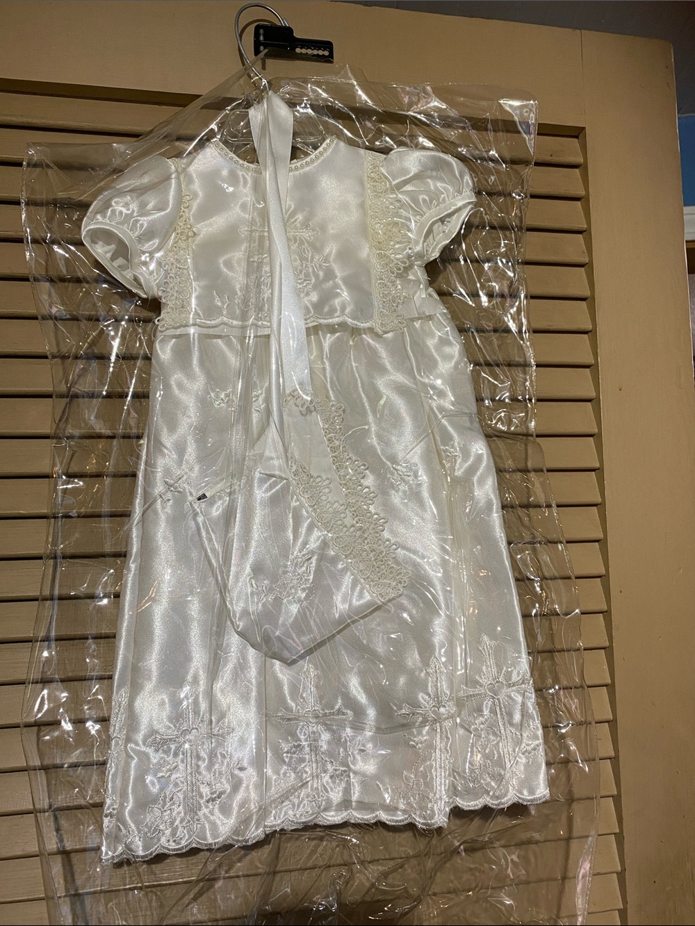 Ivory Satin  Girl Dress with Lace Trim and hat